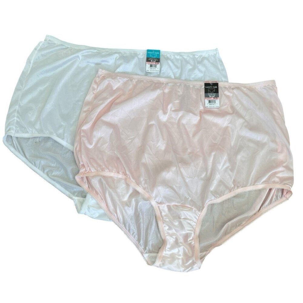 Vanity Fair Brief Lot of 2 Full Cut Panties 10/3XL Nylon and Cotton White Pink